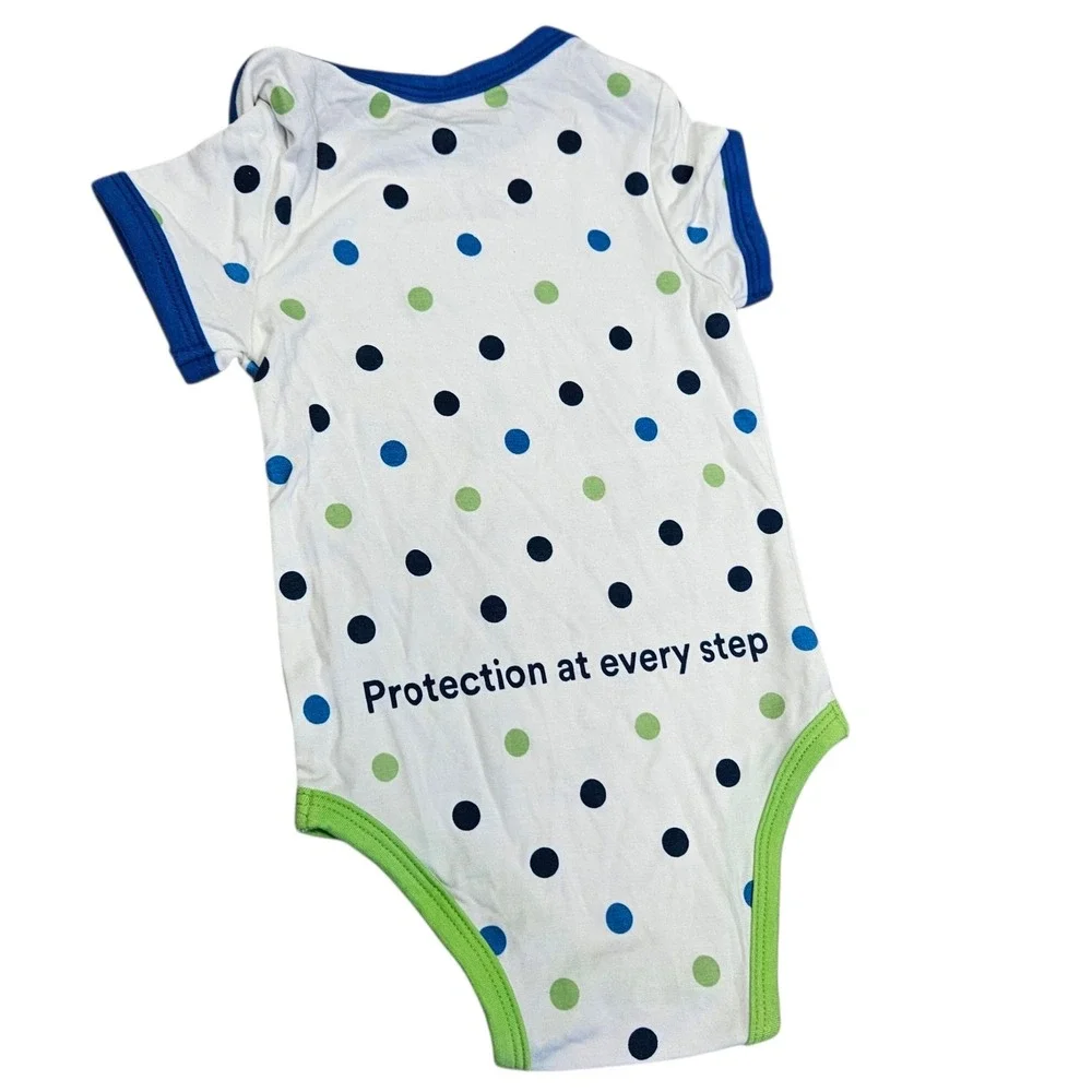 MetLife NWT Legal Plans Bamboo Talk to my Attorney Baby Bodysuit Polka Dot  6-9M